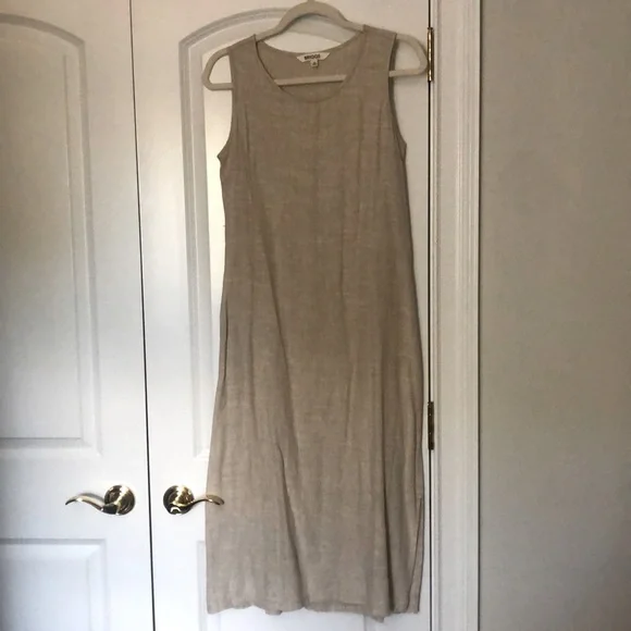 Briggs New York | Dresses | Briggs Tan Woven Linen Pocket Dress Xs Euc |  Poshmark